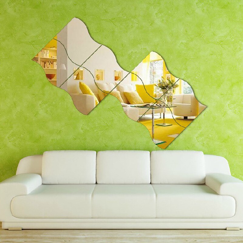 6 Stks/set Diy S Golven Vormige Acryl Spiegel Effect Sticker Muursticker Spiegel Oppervlak Muurstickers Thuis Moderne Decoratie