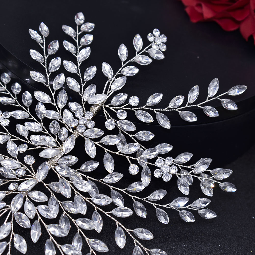 A422 pieza de pelo de novia de plata, diademas de boda brillantes, Tiaras hechas a mano, accesorios para el cabello de boda, joyería para la cabeza, tocado de novia