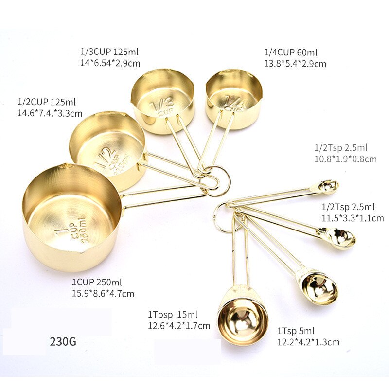 8Pcs/Set Measuring Spoon Set Stainless Steel Measure Liquid Tea Coffee Seasoning Cups Nordic Kitchen Baking Tool Measuring Cups