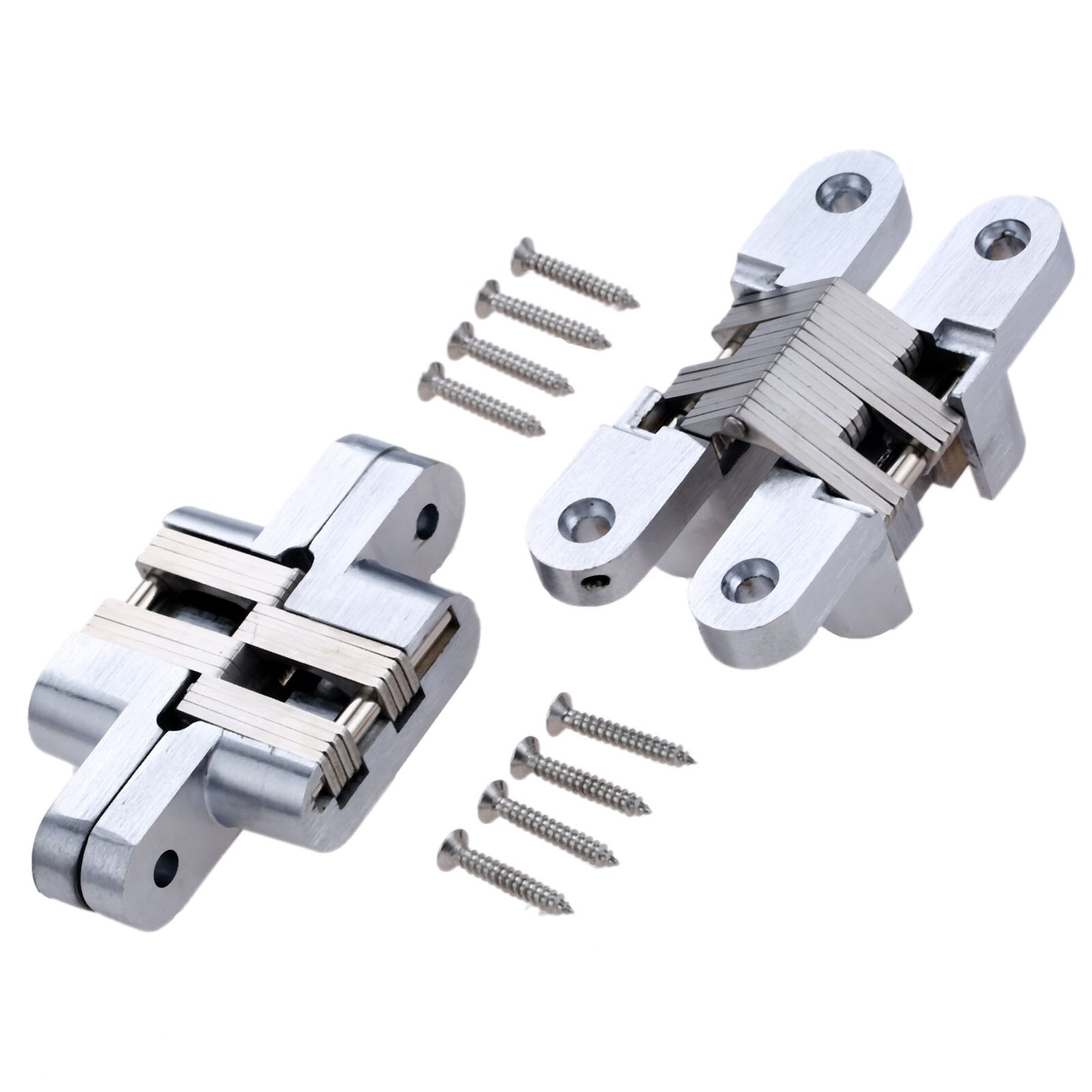 2pcs Door Hinges 304 Stainless Steel Hidden Invisible Concealed Folding Heavy Duty Kitchen/Garage Gate Hardware w/screw Fitting