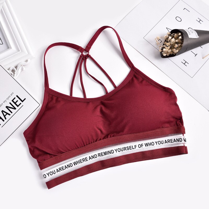 Women Bra Top One Size Letters Cotton Sports Top Gym Jogging Running Sports Bra Wire Free Bandeau Sports Bra Tops