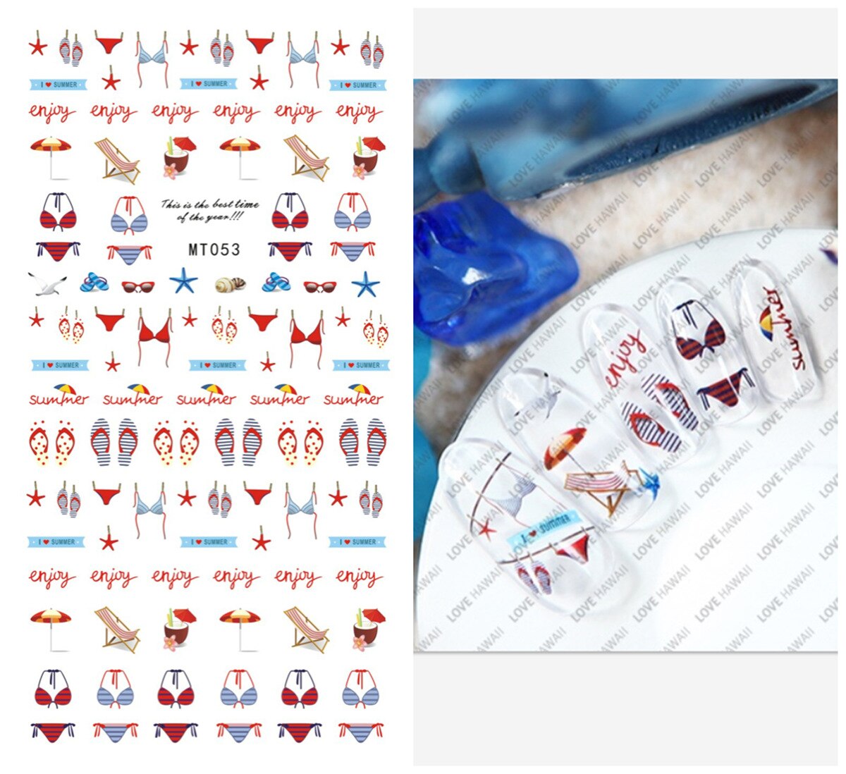1pcs Nail Art Stickers Flamingo Coconut Tree Adhesive Nail Art Decorations Summer Beach Series Nail Stickers: MP321T53