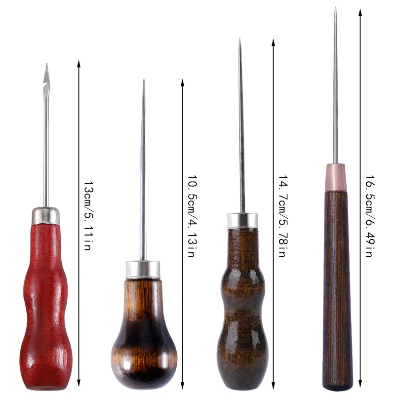 Wooden Handle Awls DIY Leather Tent Sewing Awl Shoes Repair Tool Hand Stitcher Leather craft Awl Punch Hole Leather Tools 1PC