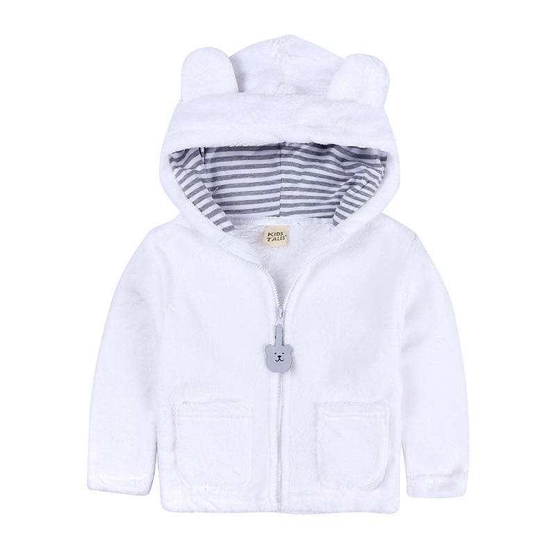 Unisex Winter Baby Boy Kleding 6-24M Katoen Capuchon Rits Baby Jas Coral Fleece Baby Meisje Kleding effen Flanel: White / 6m