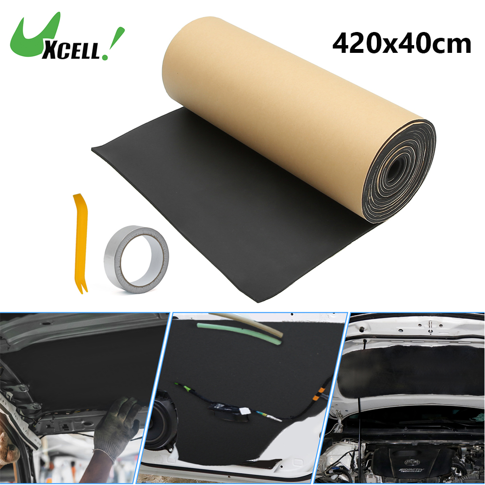 UXCELL-alfombrilla amortiguadora de sonido, 420x40cm, 4mm, 18 pies cuadrados, almohadilla de aislamiento térmico Universal para puerta de coche, amortiguación de suelo, espuma autoadhesiva, 1 rollo