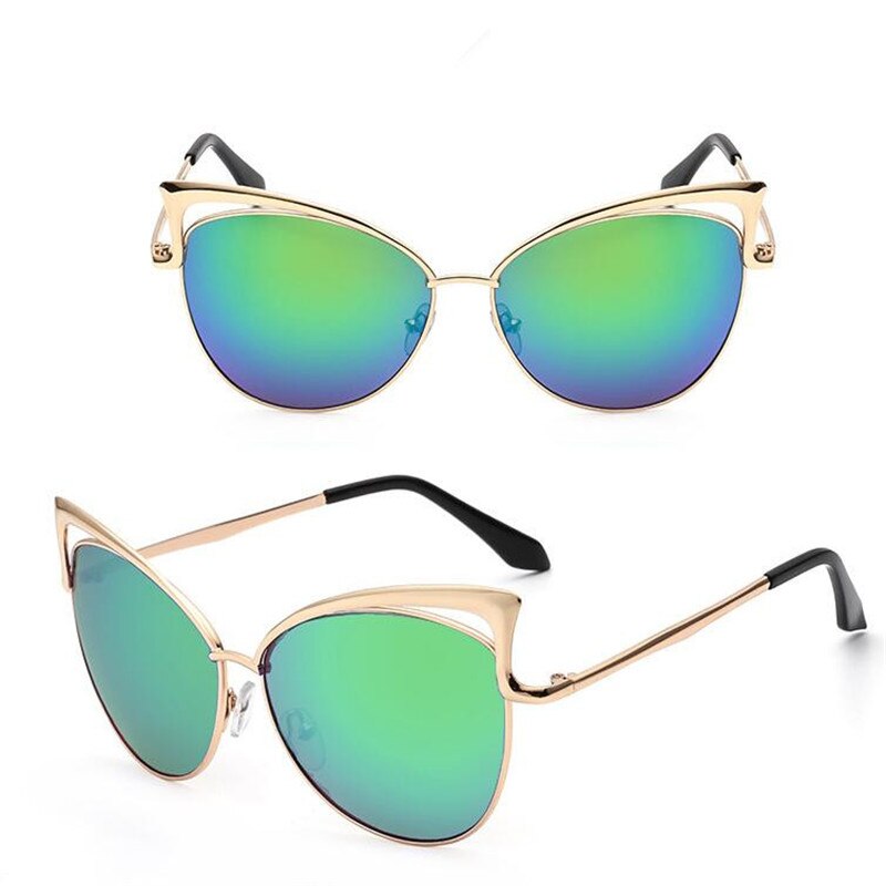 katt øye merke solbriller kvinner speil flat rose gull årgang metall reflekterende solbriller kvinner hunn oculos gafas