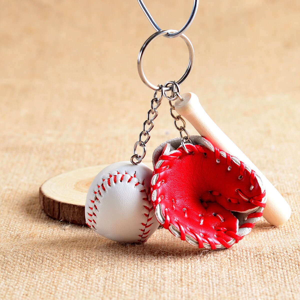 1 pc ZARSIA Mini béisbol hecho a mano recuerdo base Linda bola llavero clave cadena para deportes coche llavero para bicicleta de la novedad