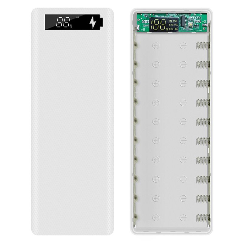 LCD Display DIY 10x18650 Battery Case Power Bank Shell Charger Box Accessories: White