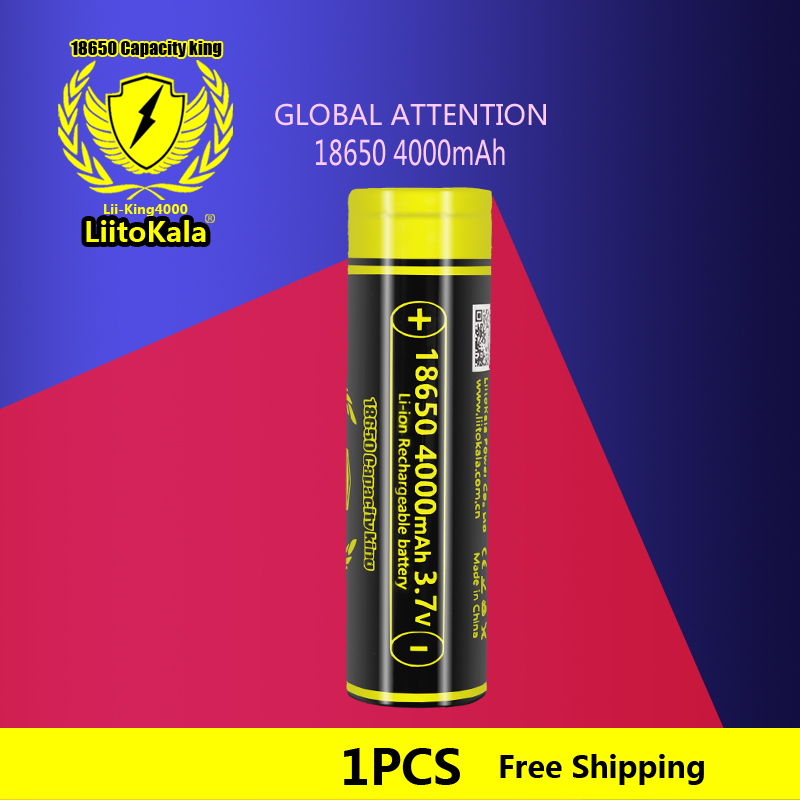 1pcs LiitoKala Lii-King4000 3.7V 18650 4000mAh batteryrechargeable Li-ion battery for Led flashlight batery
