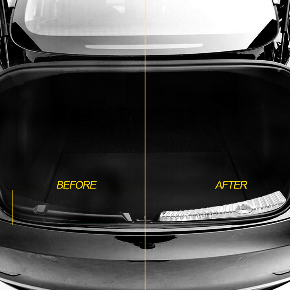 2pcs Steel Trunk Silver Bumper Protector Plate Stainless Steel Cover Sill Rear For Tesla Model 3 Rustproof