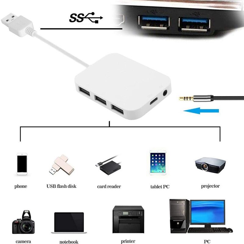 Usb 3.0 hub 5gbps usb3.0 para usb 3.0 3 portas hub fêmea & o 3.5mm & USB-C de energia para computador portátil