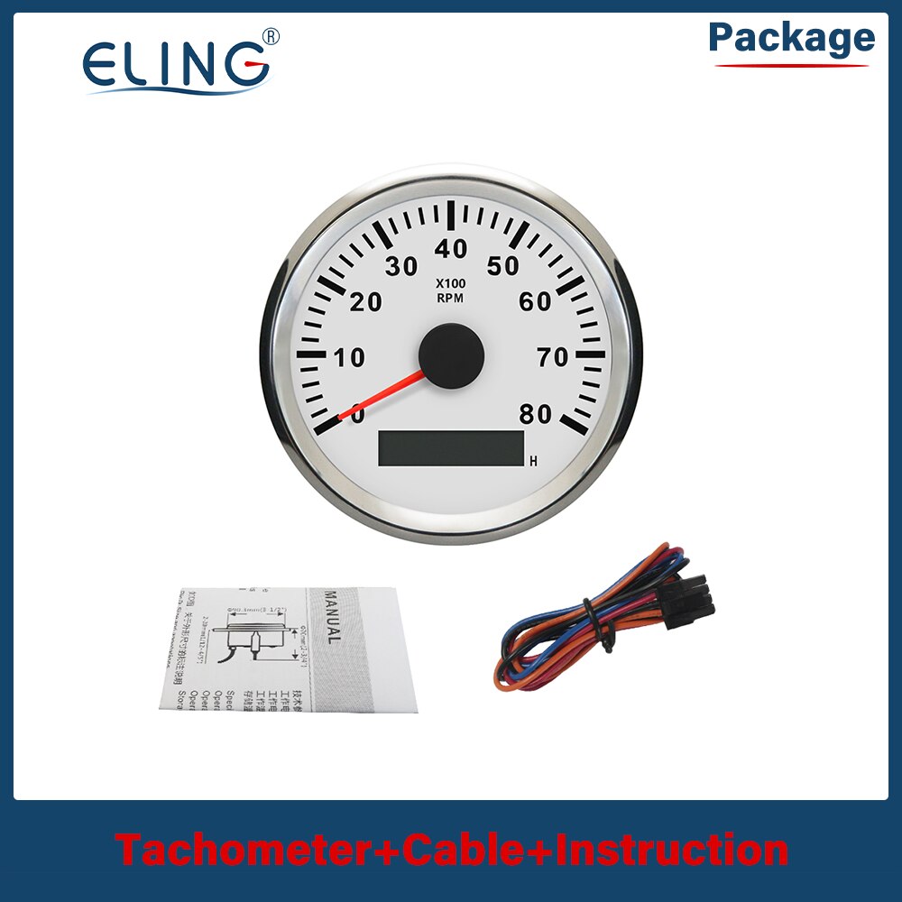 ELING RPM Tacho Tachometer REV Counter with Hour meter 85mm 12V 24V with Backlight: 8K-WS