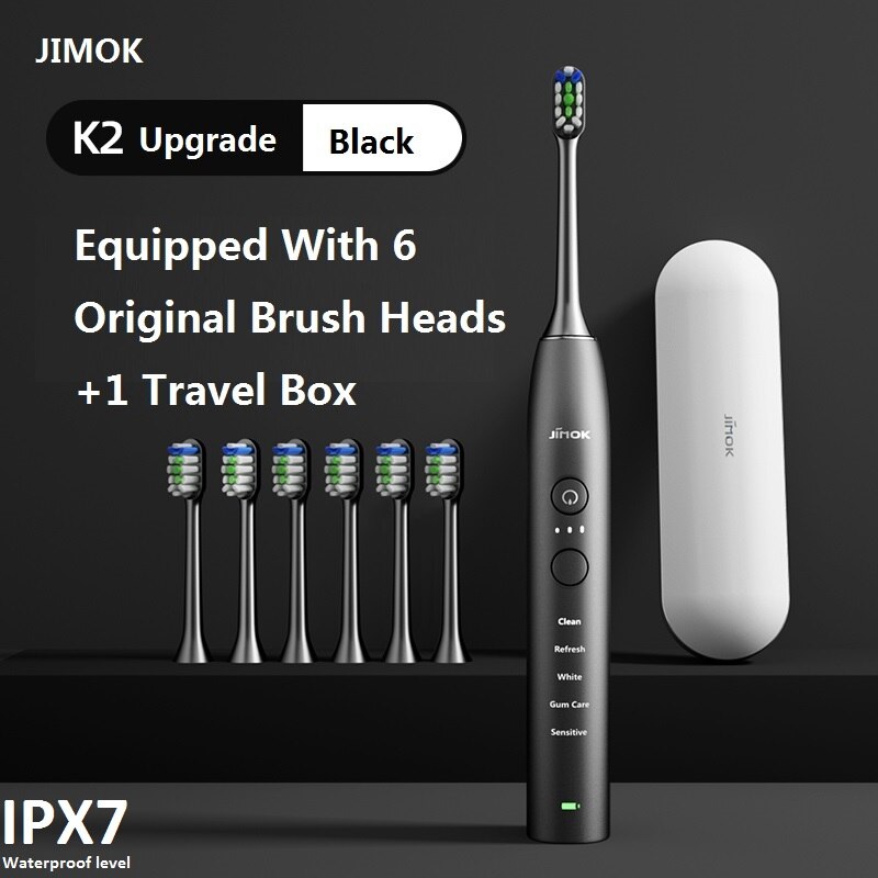Jimok sônica escova de dentes elétrica, escova de dentes ultra sônica, recarregável, limpador de dentes elétrico adulto (k2): K2-6 Up Black