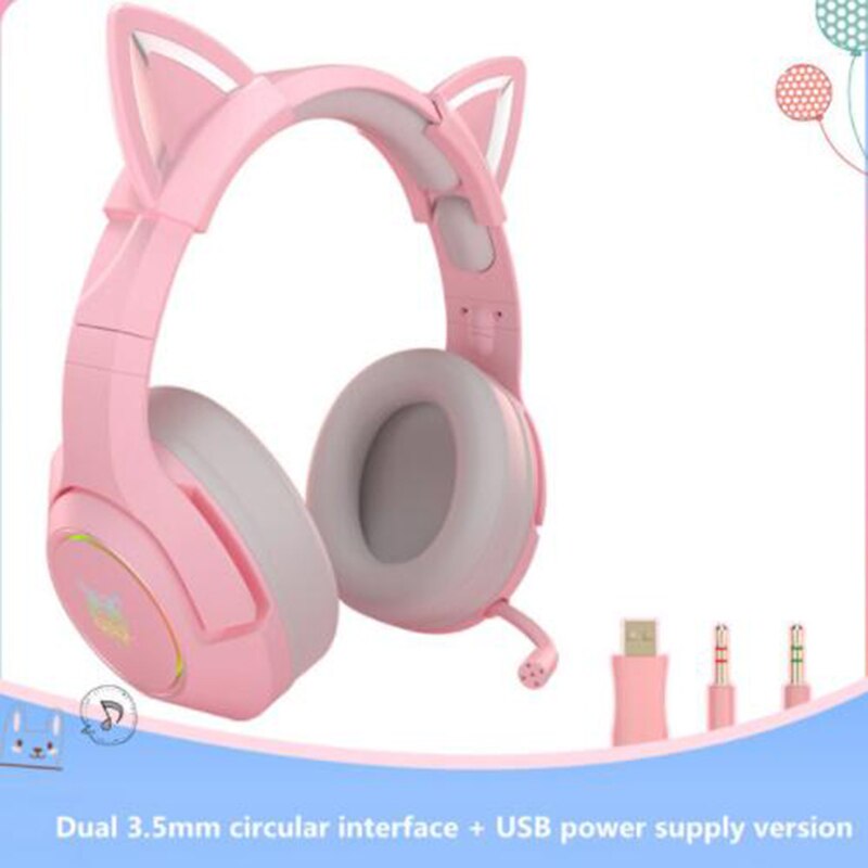 K9 LED Cat Ear Gaming Pink Earphones 7.1 Stereo Sound Removable Noise Canceling Headphone RGB wired Headsets With Mic: 3.5mm