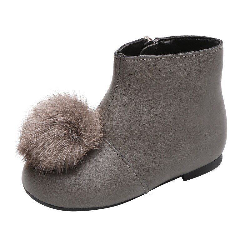 Cozullaa freundlicher herbst wildleder stiefeletten in unifarbe für babys und mädchen mit fellbommeln größe 21-30: Grau / 21 ( innen 13 cm)