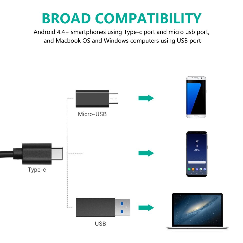 3 In 1 Endoscope Camera Flexible IP67 Waterproof Micro USB Inspection Borescope Camera for Android PC Notebook 8LEDs Adjustable