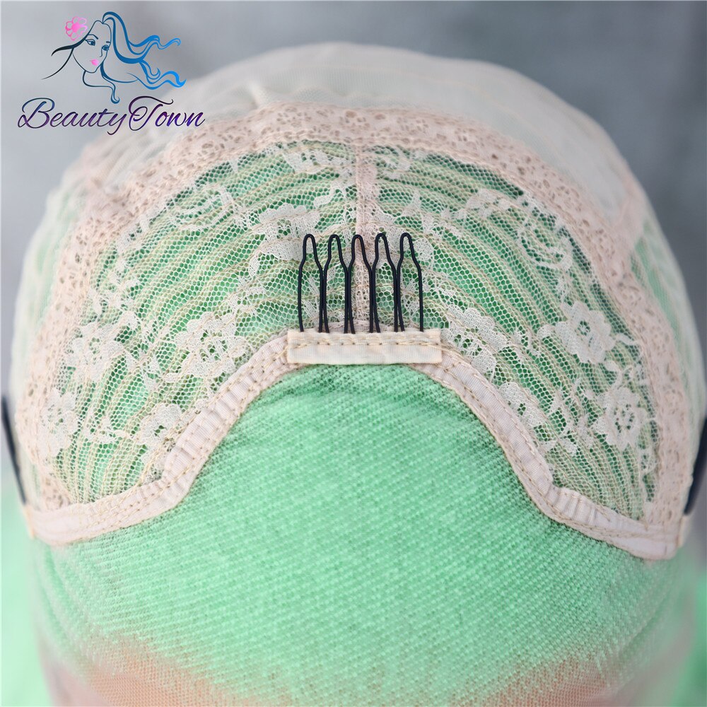 BeautyTown Onda Verde claro resistente al calor Drag Queen Blogger maquillaje mujeres presentes boda peluca frontal de encaje sintético