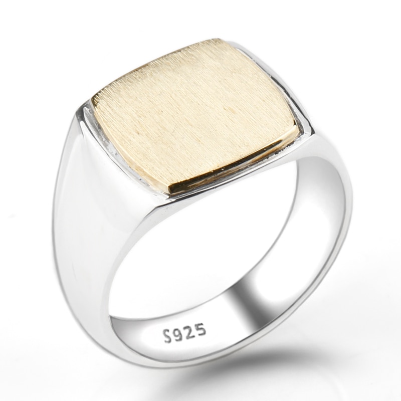 Mannen Ring 925 Sterling Zilveren Vrouwen Gouden Vierkante Rechthoek Geborsteld Oppervlak Eenvoudige Elegante Ring Voor Liefhebbers Koppels Sieraden