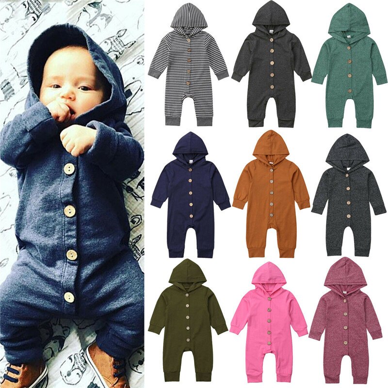 0-24M Lente Autumnbaby Romper Kids Jongens Meisjes Infant Hooded Solid Rompertjes Jumpsuit Lange Mouwen Kleding Outfits