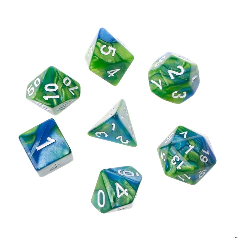 7pcs/set Polyhedron 2-color D&amp;D Dice with Marbled Effect D4 D6 D8 D10 D10% D12 D20 Black Red Blue Color Clear Playing Dice 27RD