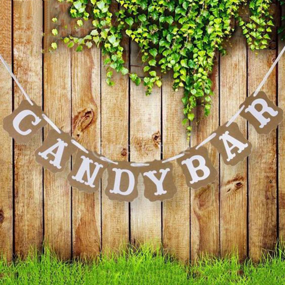 CANDY BAR Letters Hanging Flag Kraft Paper Cardboard Bunting Banner Party Pull Flowers for Wedding Birthday Baby Shower fine