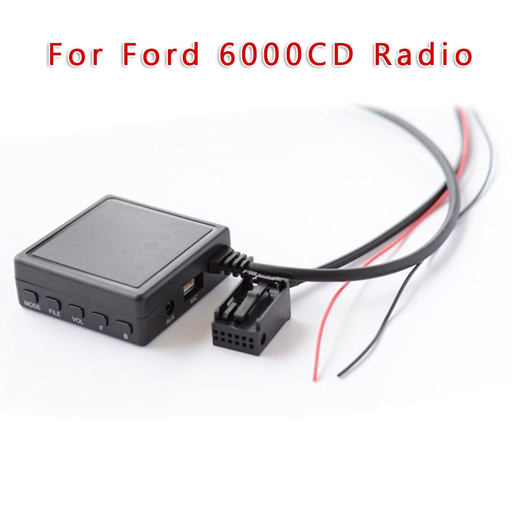 Del bluetooth musikadapter tilbehør 12 -pins bilkabel med mikrofon til ford 6000cd radio