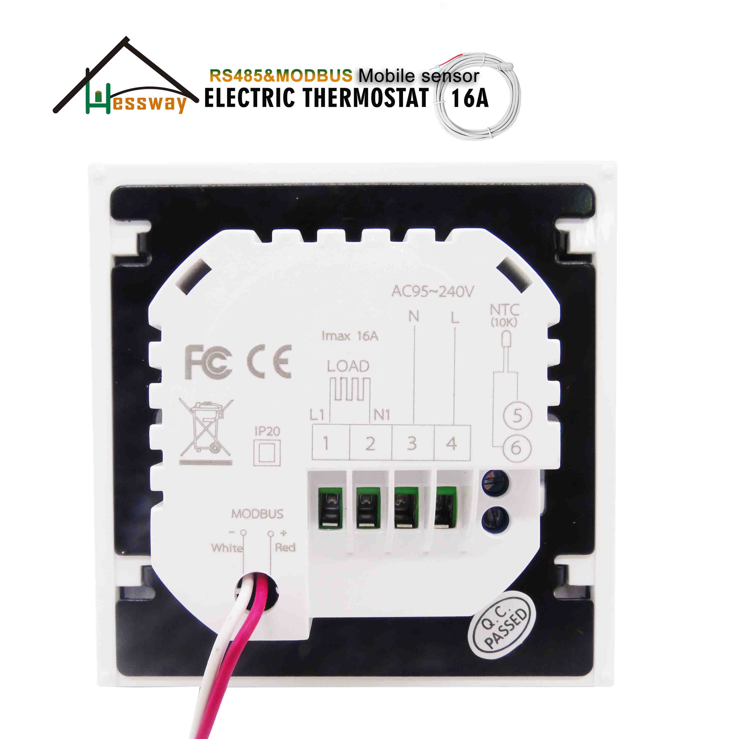 HESSWAY RS485 Double sensor electric temperature controller for 16A thermostat MODBUS graphene heating film