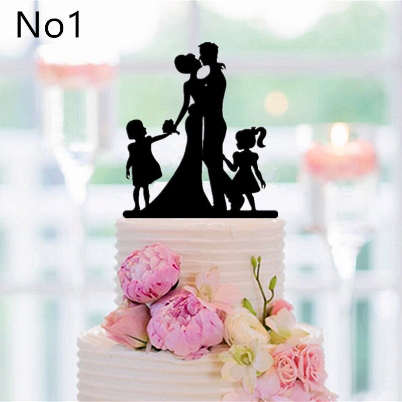 Familie stil kage topper familie silhuet bryllup kage topper brud og brudgom par topper bryllup, jubilæum indretning