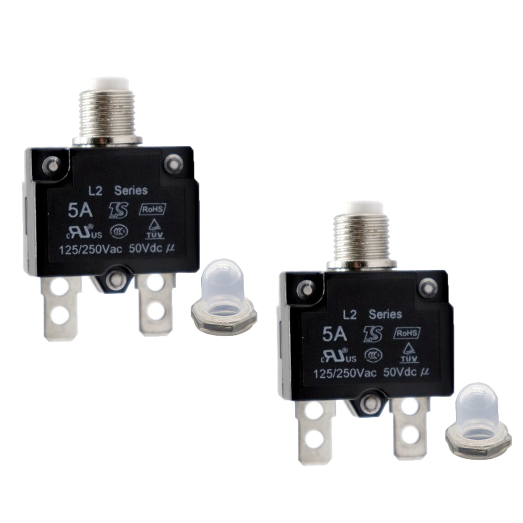 2x 5Amp Push Button Manual Reset Thermal Circuit Breaker Overload Switch