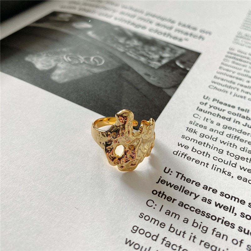 RUIYI Real 925 Sterling Silver Women Geometric Irregular Bump Mapping Rings Female Punk Hyperbole Niche Dysmorphism Open Rings