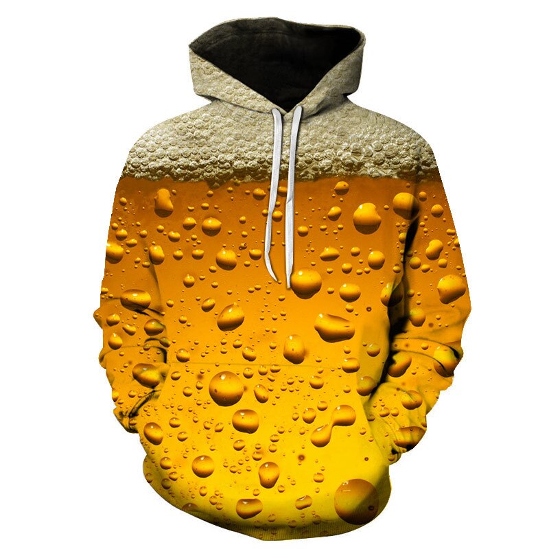 Sudadera con capucha y estampado de cerveza 3D para hombre, ropa deportiva a la , amarilla, de manga larga, para otoño, novedad