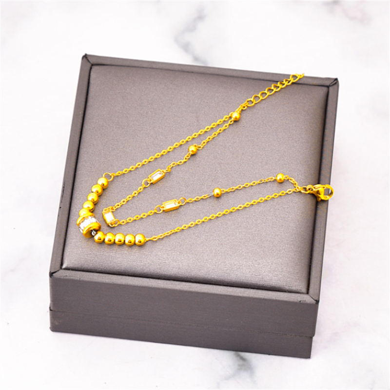 Pulsera de cadena de acero inoxidable 316L para mujer, joyería fina de , cuentas giratorias de circón incrustadas de 2 capas,