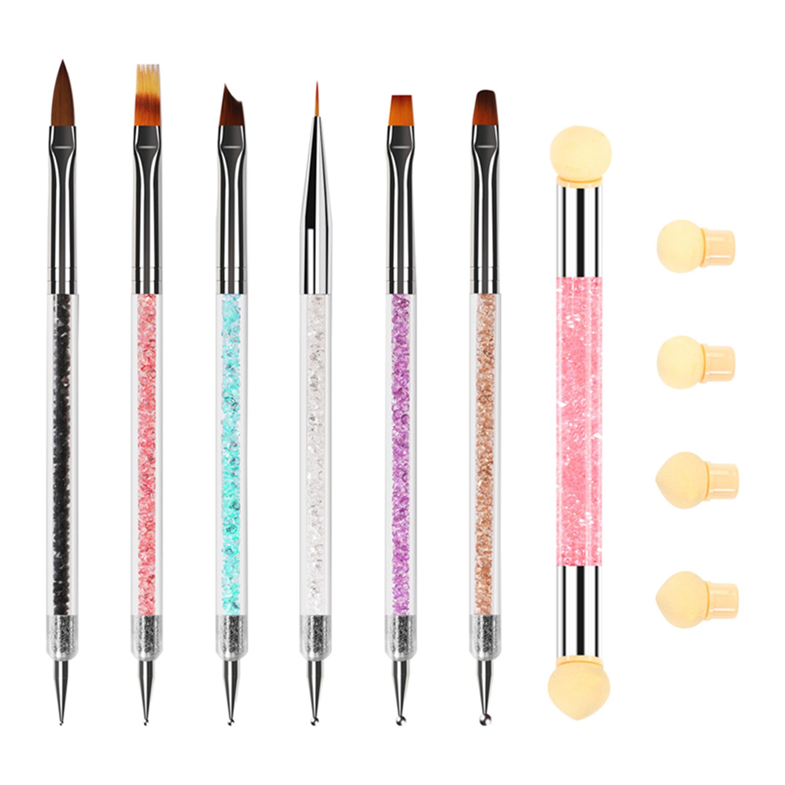 7pcs Beginners Drawing Tool Liner Brush Double Ended Lightweight Multifunction Salon Acrylic Nail Dotting Pen Set Home Portable: Pink