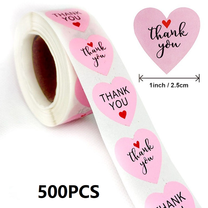 100-500PCS Thank You Stickers Rolling Merci Children's Stickers for Business Packaging Home Made Love Heart Shaped Sticker: BROWN