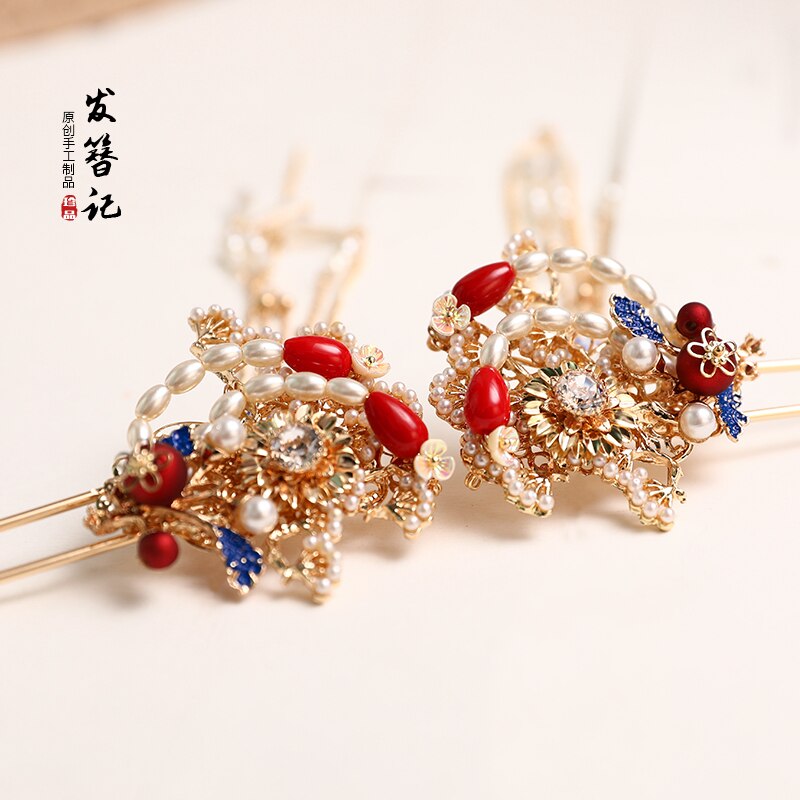 Hanfu tocado mujer antigüedad precioso Phoenix Crown accesorios para el cabello conjunto Kanzashi paso sacudida perla borla adornos para el cabello