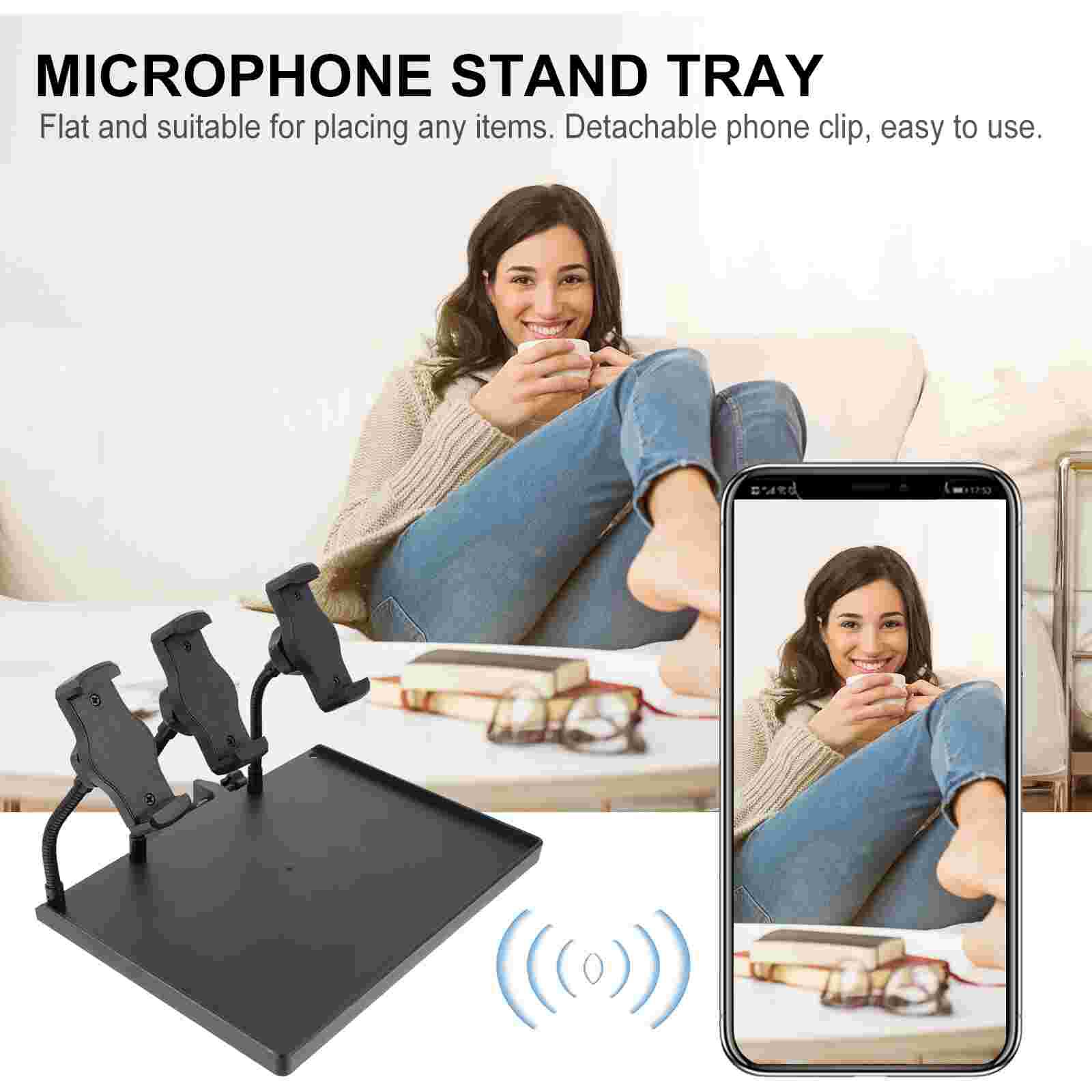 Mic Stand Tray Sheet Stand Clamp-on Dual Phone Stand Tray Shelf Holder