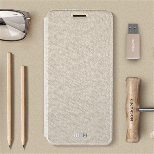 Mofi cover voor xiaomi  mi 5 hoesje 5c hoesje voor xiaomi 5c telefoonhoesje, siliconen leren hoesje voor xiaomi 5 telefoonhoesje, hoesje: Voor xiaomi 5c / Goud / Met gehard glas