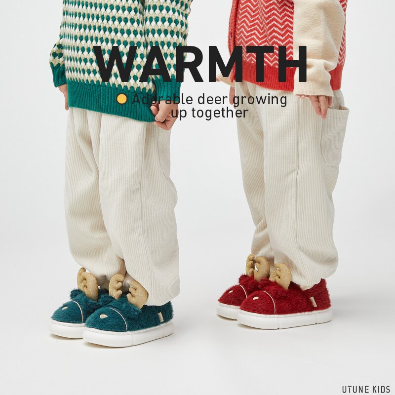 UTUNE Dzieci łoś Popatrz boże narodzenie zimowe dziecięce klapki futrzane klapki z motywem kreskówkowym 3 dziewczęce śliczne kapcie domowe EVA chłopcy śmieszne buty wewnętrzne