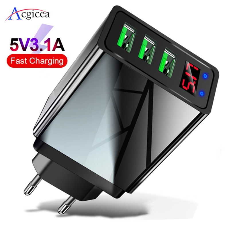 5V 3.1A Usb Oplader Voor Samsung S10 S9 Tablet 3 Usb Snel Opladen Digitale Display Muur Telefoon Oplader Adapter voor Iphone Lader