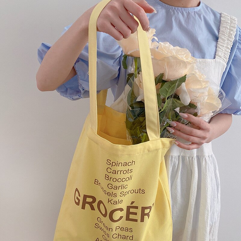 Kruidenier Lijst Winkelen Canvas Tas Dames Leuke Kleuren Schoudertas Voor Vrouwen Eco Herbruikbare Katoenen Doek Stof Tote Handtas