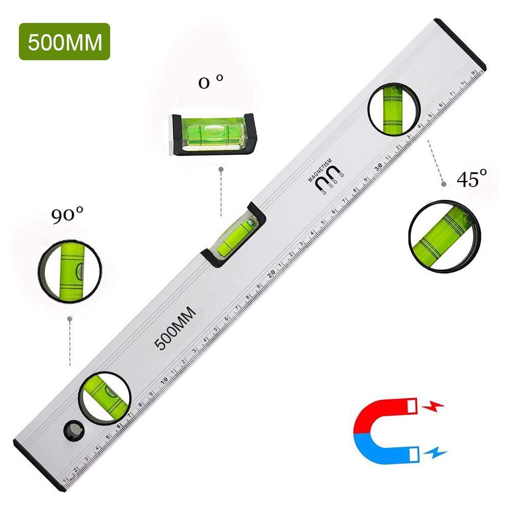 Horizontal Ruler High Precision Mini Flat Water Ruler Ruler Magnetic Aluminum Alloy Solid Anti-Fall Small Decoration Balance: 500MM