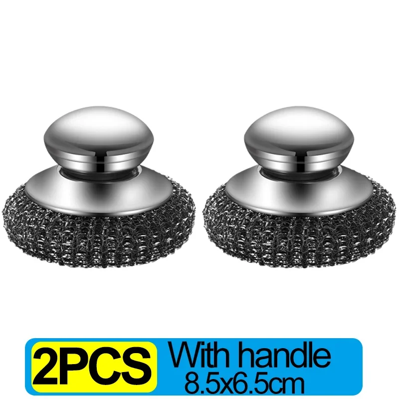 Stainless Steel Kitchen Pot Brush with Handles Dishwashing Wire Ball Heavy Duty Metal Scrubber Household Pot Pan Cleaning Tools: Orange