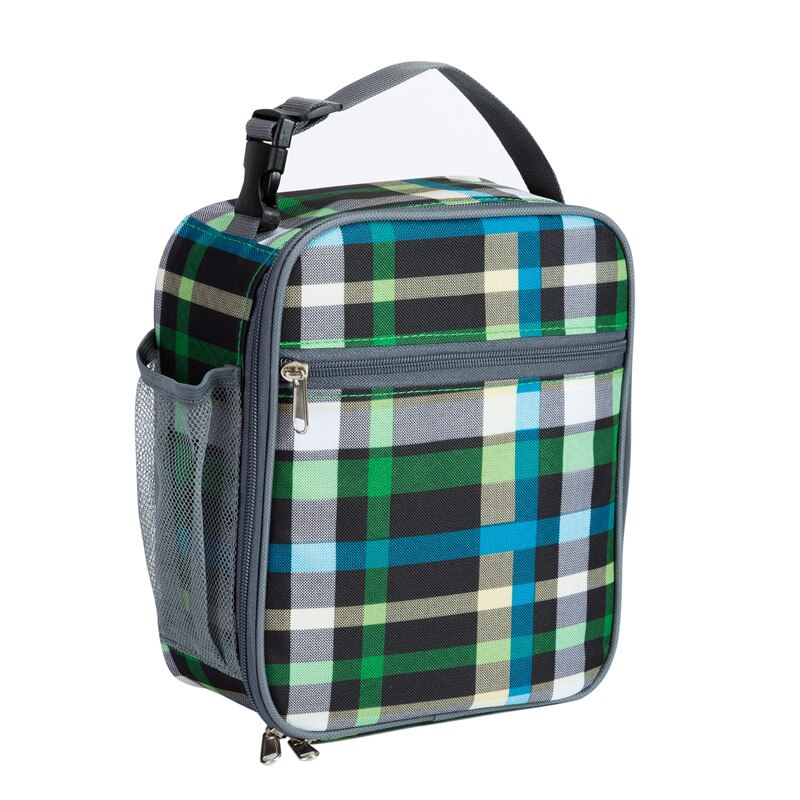 Heopono Portable BPA free Fitness Cool Box Boys Girls Children Thermal Lunch Box Kids Animal Printing School Insulated Lunch Bag: Small plaid bag / Standard Size