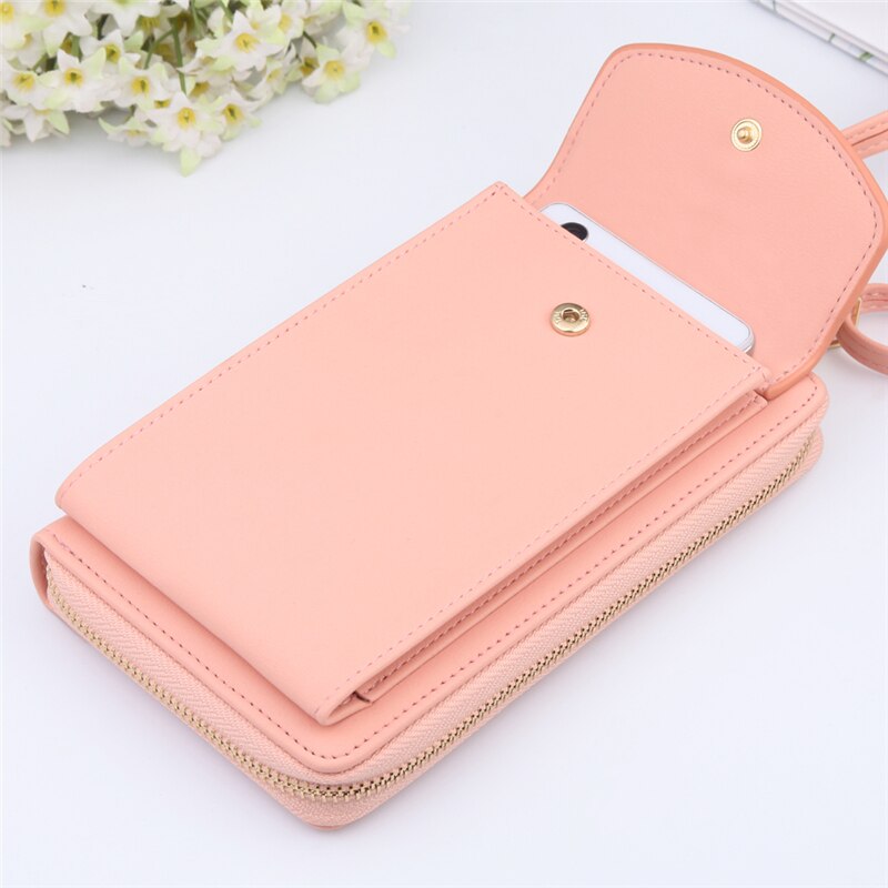 femmes portefeuille couleur unie en cuir bretelles sac à bandoulière téléphone Mobile grand porte-cartes portefeuille sac à main poches filles