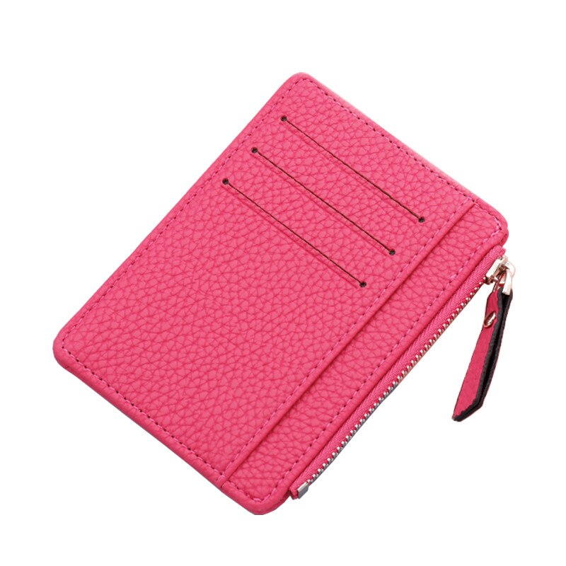 1Pcs Mannen/Vrouwen Mini Id-kaart Houders Business Credit Card Houder Pu Leather Slim Bankkaart Case Organizer portemonnee Rits Unisex: Rose Red