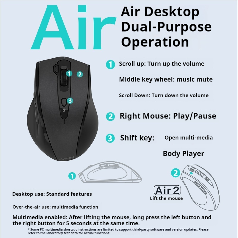 A4tech G10-810 Air2 Officially Authorized Silent Wireless Mouse Desktop Laptop Gaming E-Sport For Office And Home Large Hand