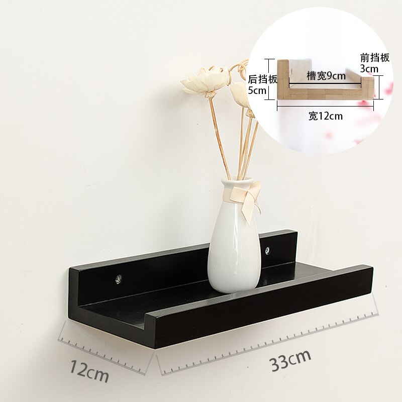 Pure solid wood one-word partition oak wall rack wall hanging living room TV wall shelf bedroom wall board: Black trumpet