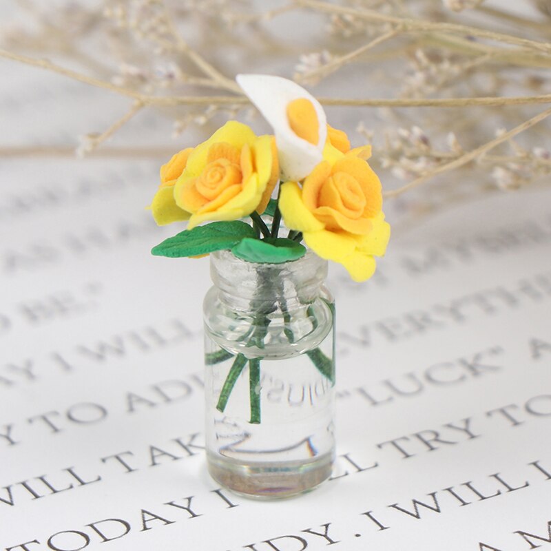 1pc Mini Flowers Potted Plant Doll House Decor 1:12 DollHouse Furniture Toys Garden Ornaments