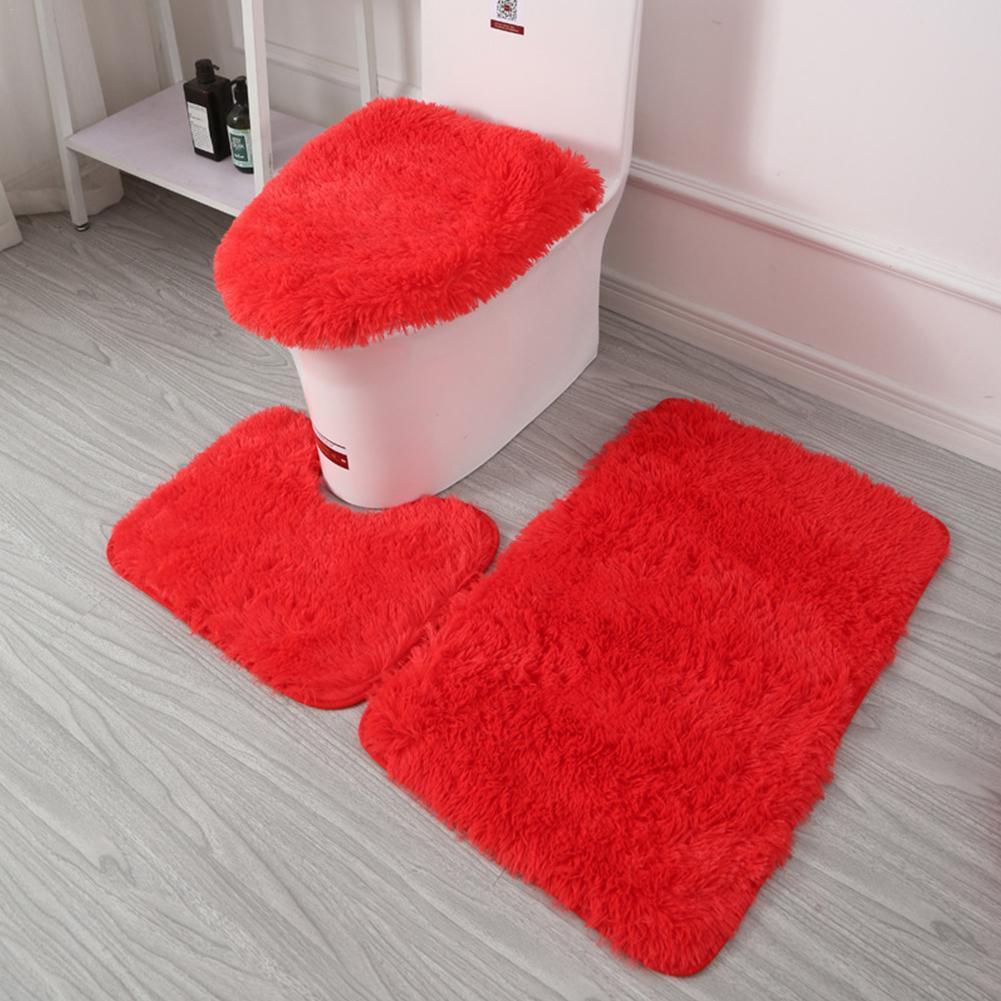 3 Stks/set Kleur Badkamer Mat Set Rechthoek Pluizige Haren Bad Tapijten Moderne Wc Deksel Cover Tapijten Kit Badkamer Accessoires