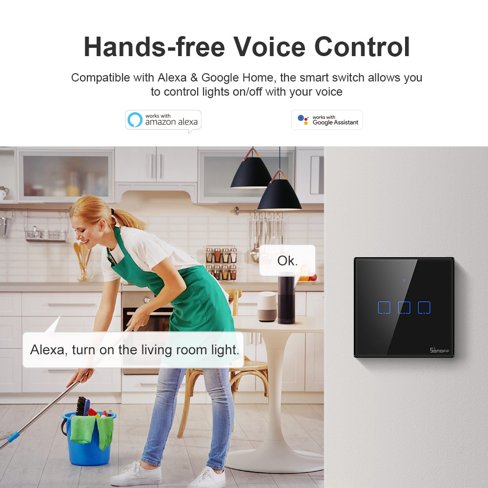 SONOFF TX T2/T3 UE/REINO UNIDO/EE. UU. Wifi/433mhz RF Interruptor táctil de pared inteligente 1/2/3 Gang Control remoto Wifi interruptores de luz para hogar inteligente